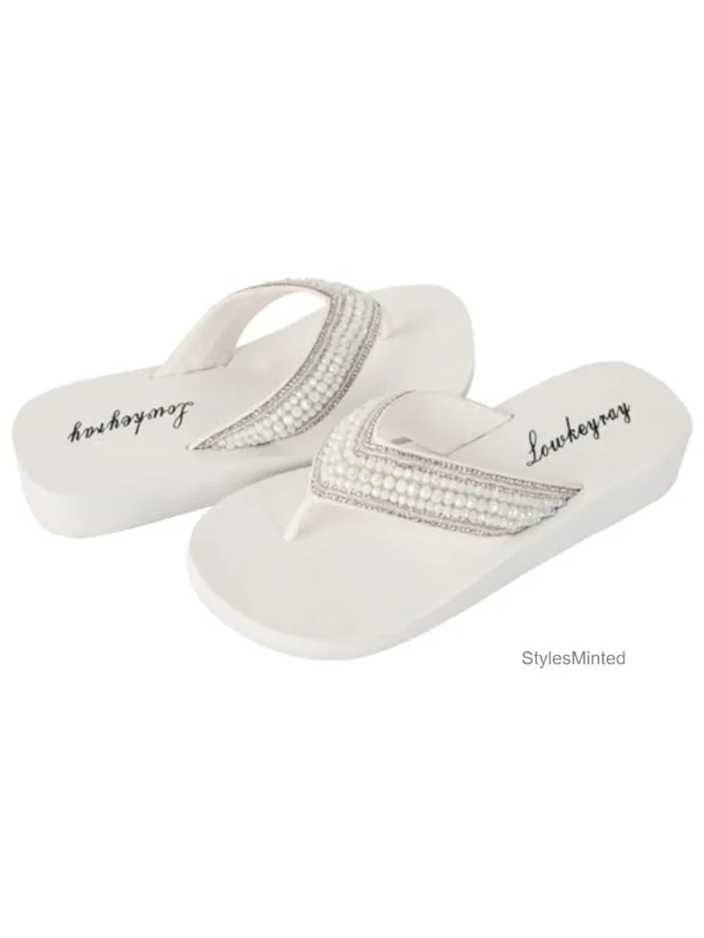 Rhinestone Platform Wedge Flip Flops Sandals - Yoga Foam Comfort